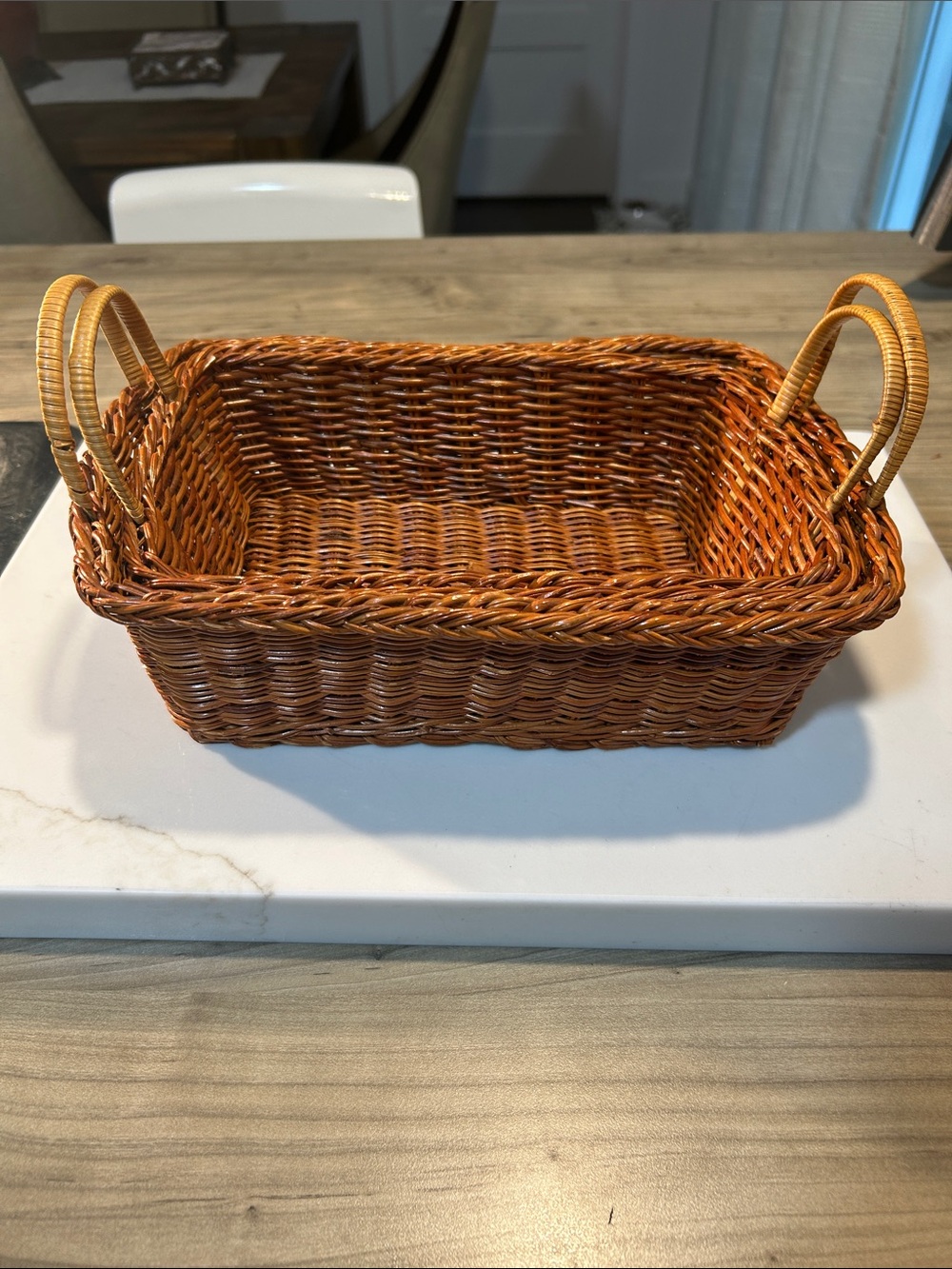 Woven Rectangular Storage Basket with Handles - Brown